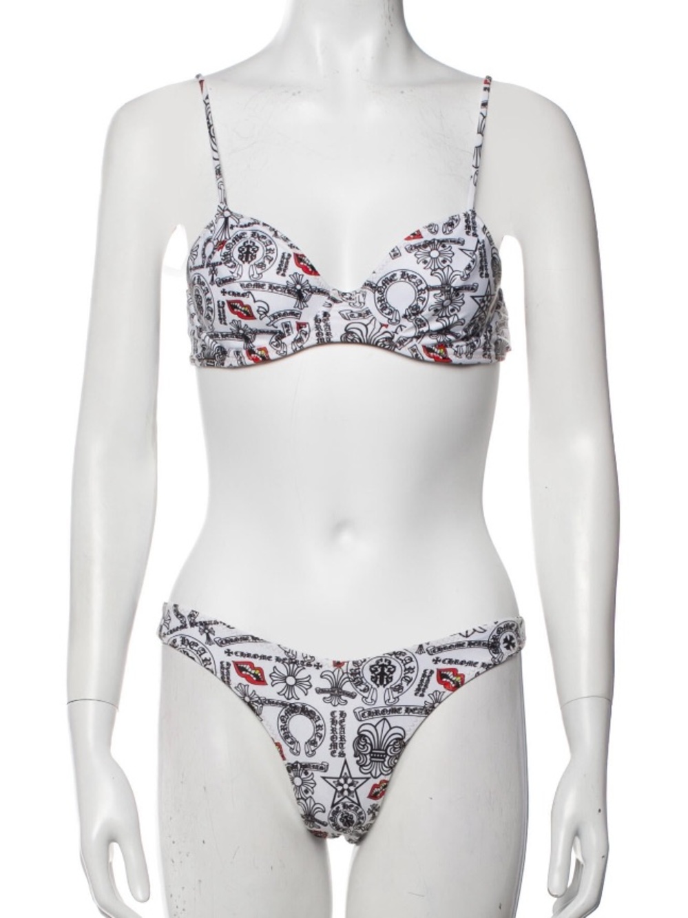 Chrome Hearts White Black Red Paisley Print Bikini